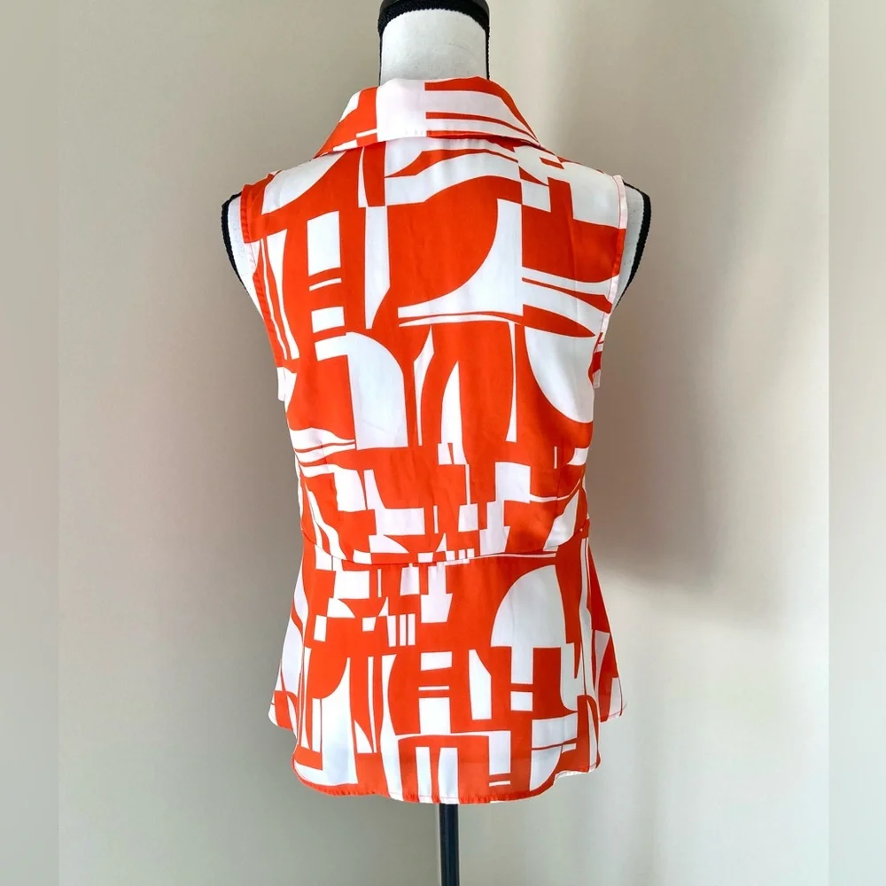 Cabi Kelly Orange and White Sleeveless Top Size S